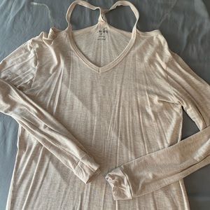 Oatmeal, Long Sleeve Tee, strap neck line